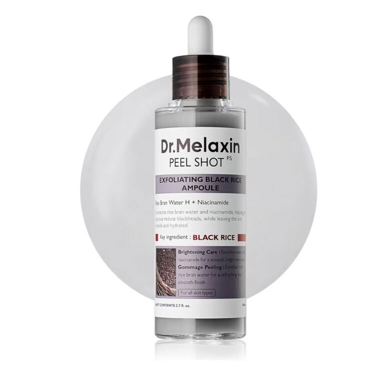 Dr.Melaxin Peel Shot Glow Black Rice Peeling Ampoule, Soft Exfoliating Face and Body Scrub Dead Skin Cells, Blackheads Remover for All Skin Types, 80ml